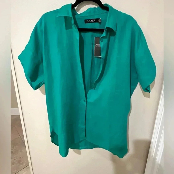 Lauren Ralph Lauren Tops - Lauren Ralph Lauren Relaxed Fit Dolman Sleeve Linen Short-Sleeve Shirt XL NWT